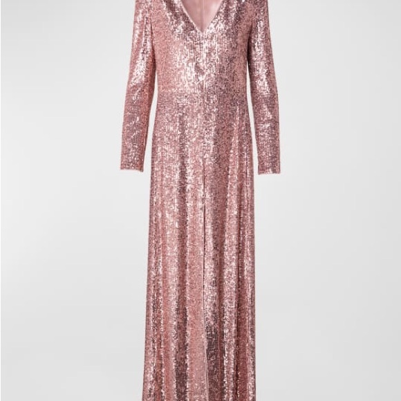$6,000 Akris Sequined Gown Dress front slit Size 10 12 14 L XL Rose Pink - Picture 1 of 16